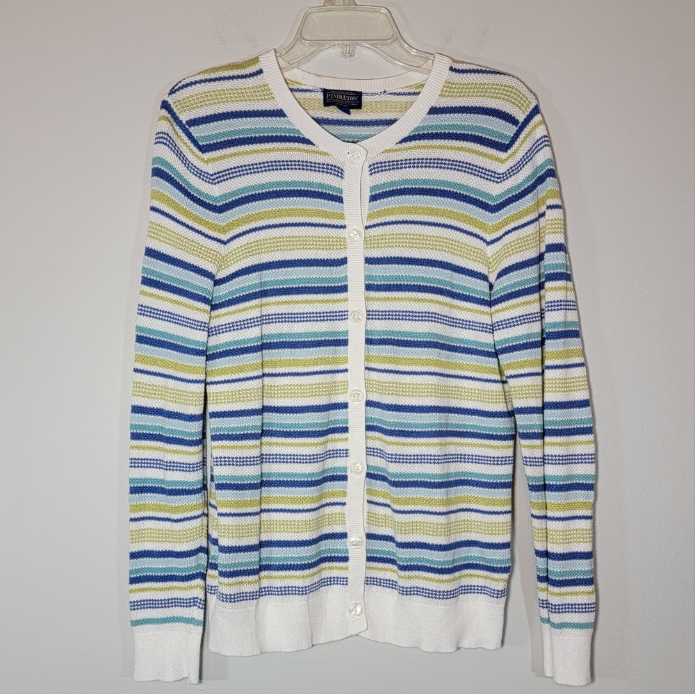 Pendleton Light-weight Striped Button Up Cardigan. Size Large
